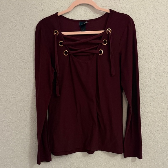 Buckle Tops - Buckle Maroon Lace-Up Long Sleeve Top
